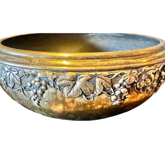 Brass Decorative Bowl With Grape & Leaf Relief Design - Picture 2 of 10